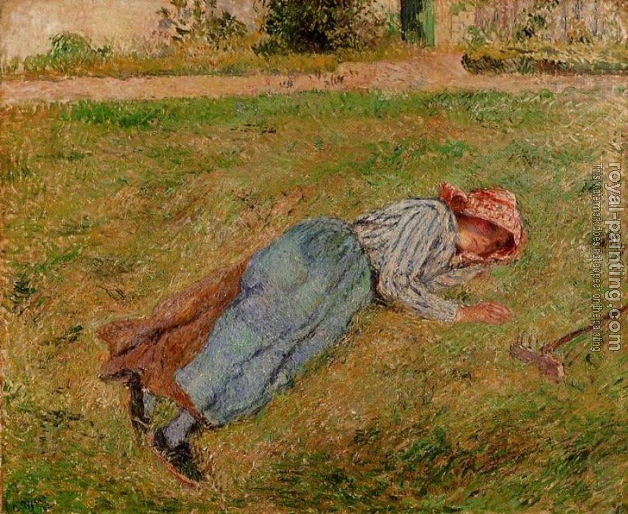 Camille Pissarro : Resting, Peasant Girl Lying on the Grass, Pontoise